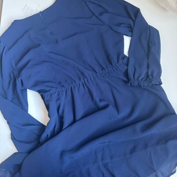 J crew navy flounce hem long sleeve lined mini dress size 14 m3 - Picture 5 of 5